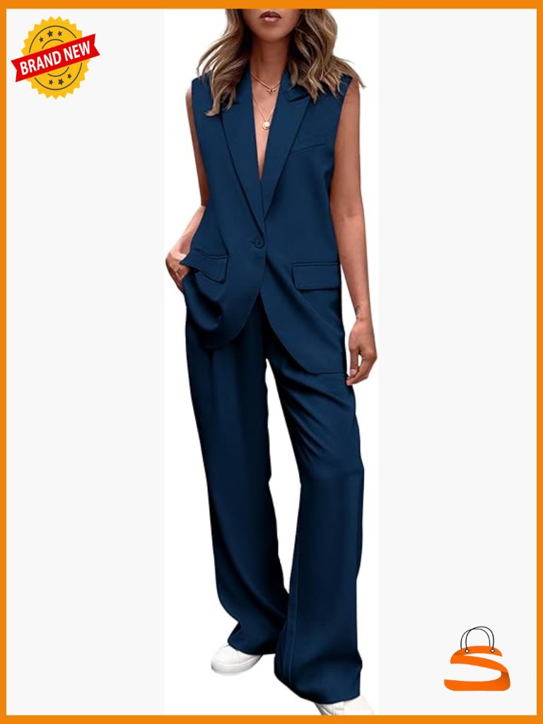 Sleeveless Vest & Wide Leg Pants Set Business Casual Blazer Suit
